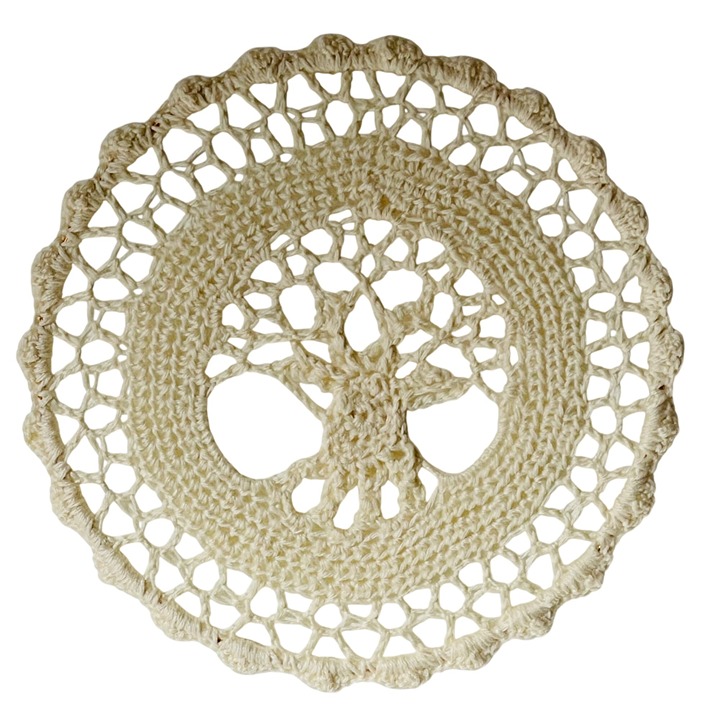 Crochet Tree of Life Mandala Wall Hanging Handmade 12 Natural / Off White