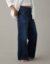 American Eagle Super High Rise Baggy Wide Leg Jeans Size 16 Regular Blue
