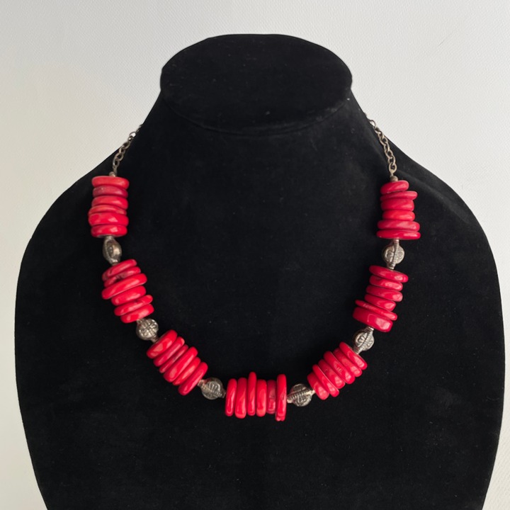 BARSE .925 Sterling Silver Dragonfly Chunky Coral Necklace Adjustable 18”-20”