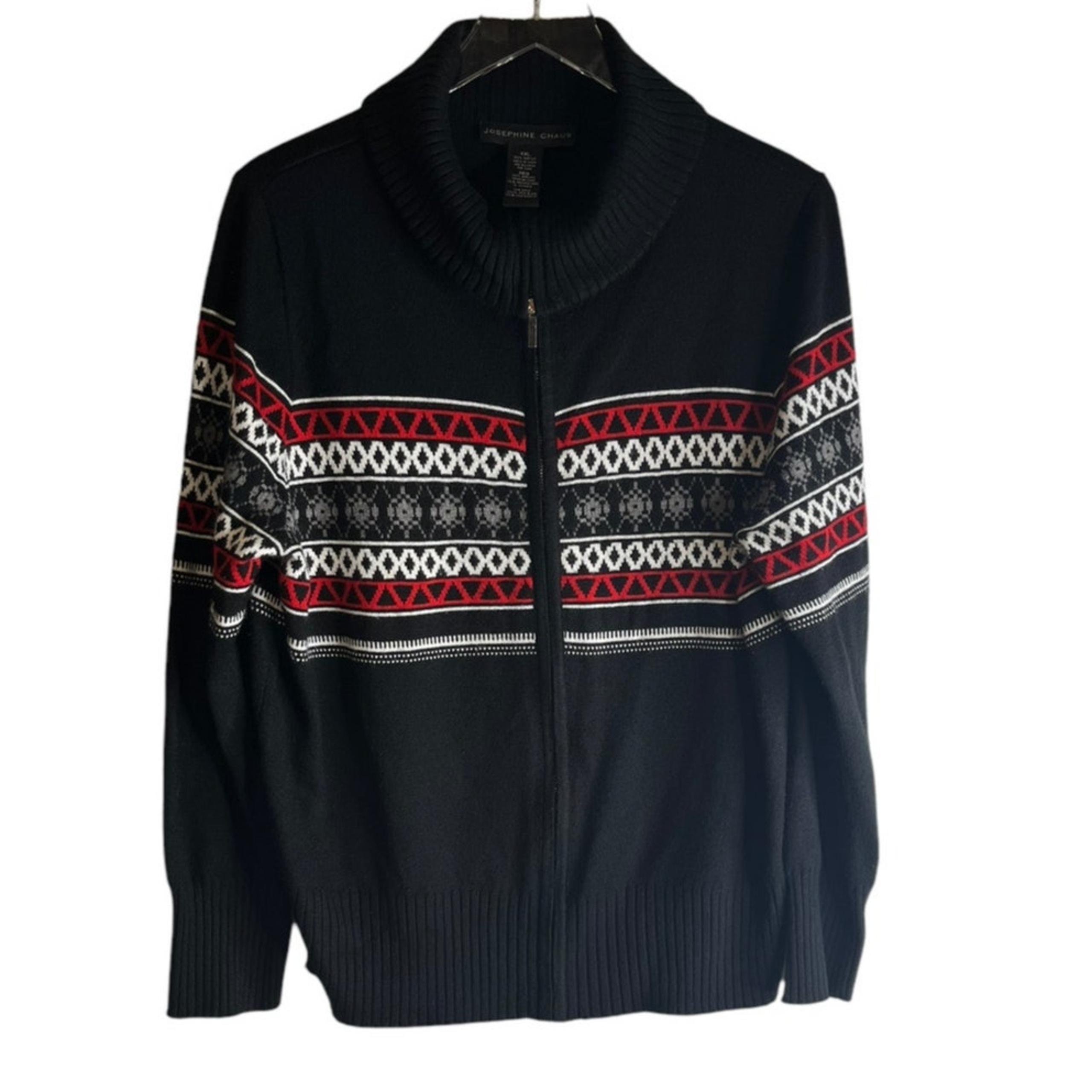 Vintage Josephine Chaus Fair Isle Nordic Full Zippered Mock Sweater Women's 2XL