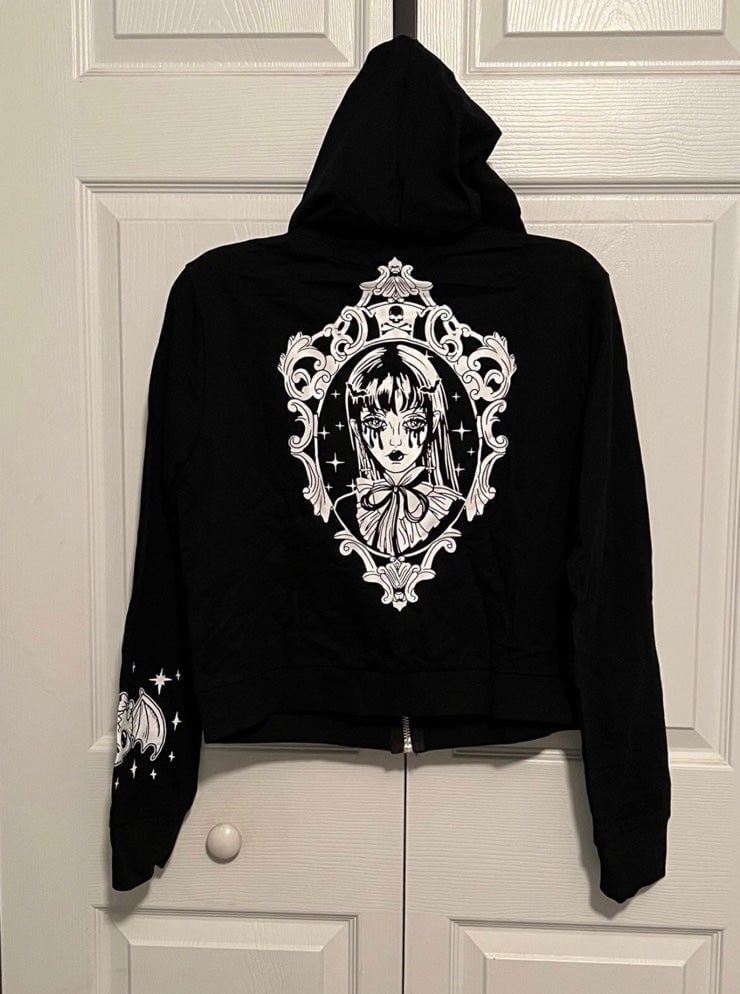 Gothic vampy witchy girl bats cat moon skull zip up hoodie jacket