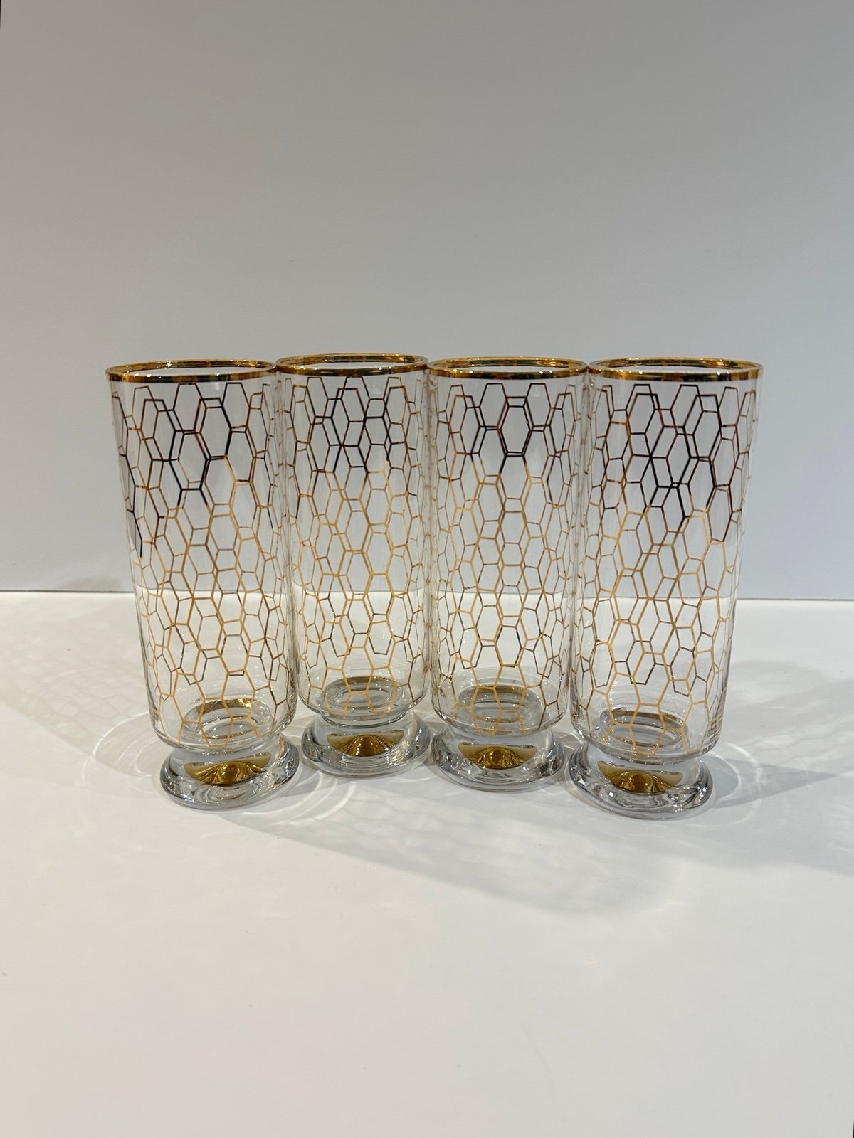 Vintage 4 Highball Glasses with Midcentury Geometric Design