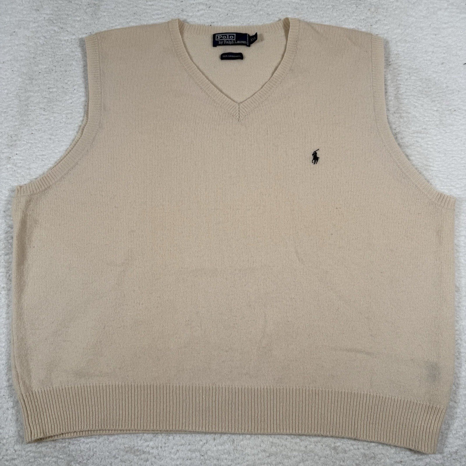 Polo Ralph Lauren Sweater Vest Mens 2XL Beige 100% Lambs Wool Pony Sleeveless