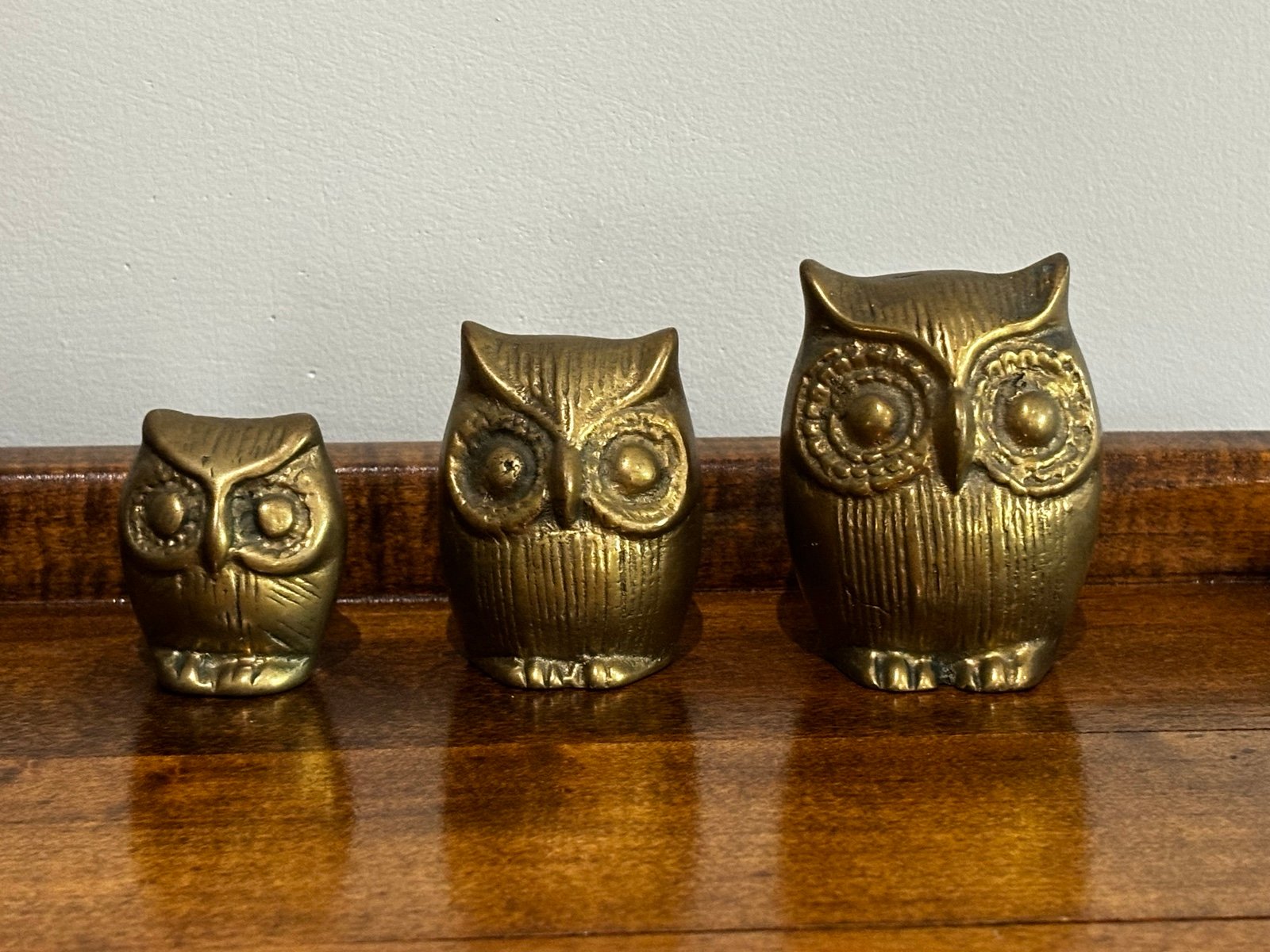 Vintage Set of 3 Brass Owls