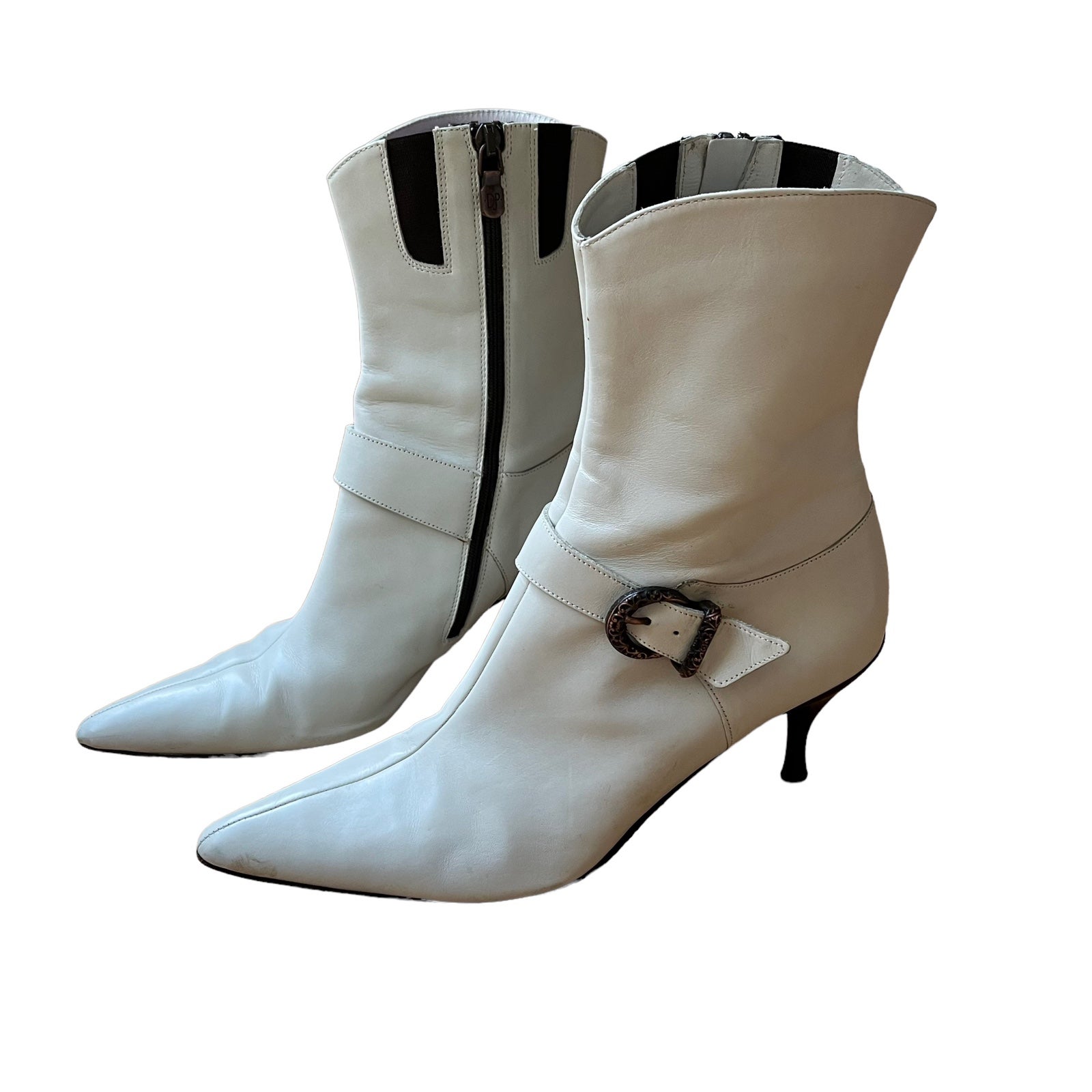 Donald Pliner Leather Mid Calf Pointed Toe Boots, Ivory