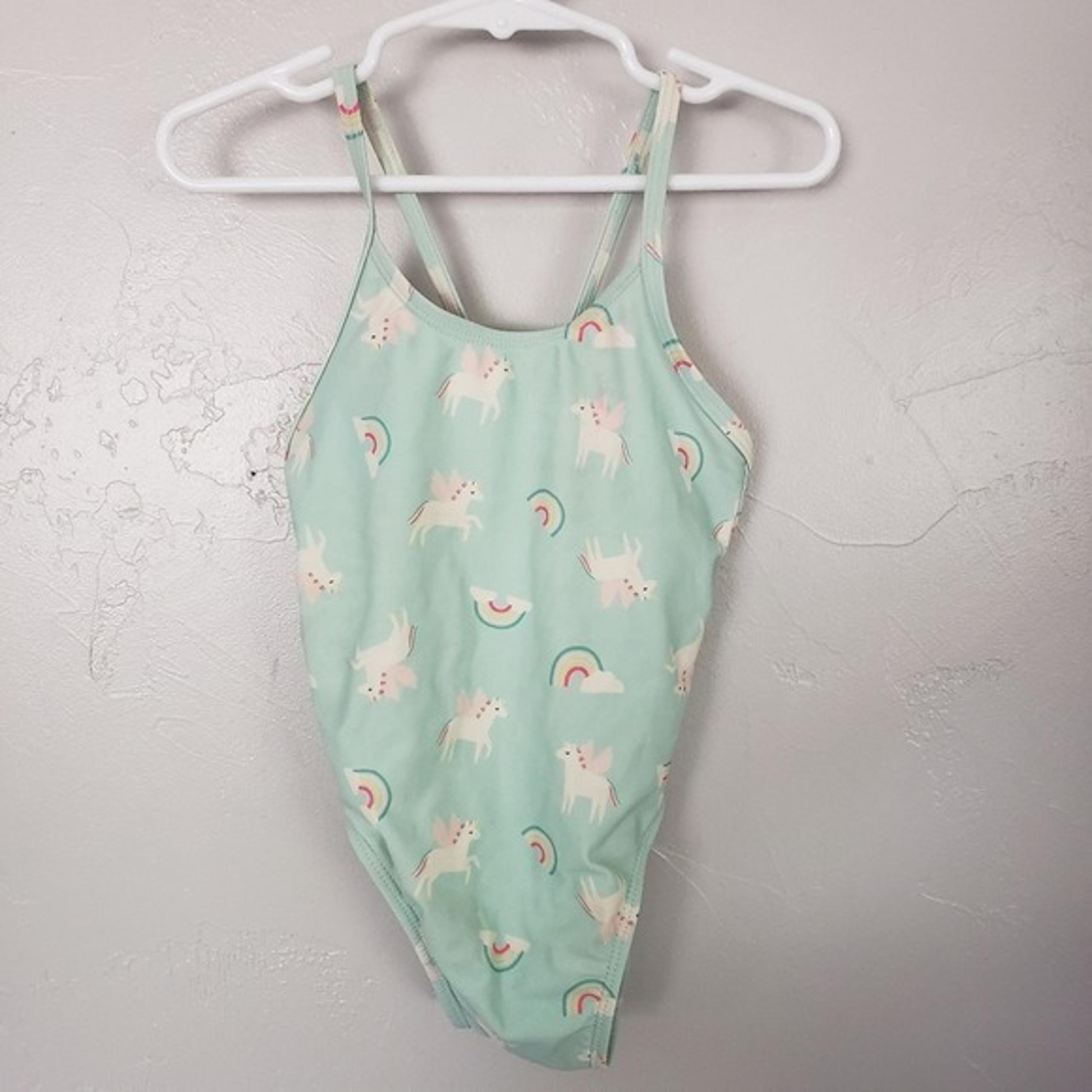 Old Navy Toddler Girl 4T One Piece Swimsuit Mint Blue Unicorn Rainbow