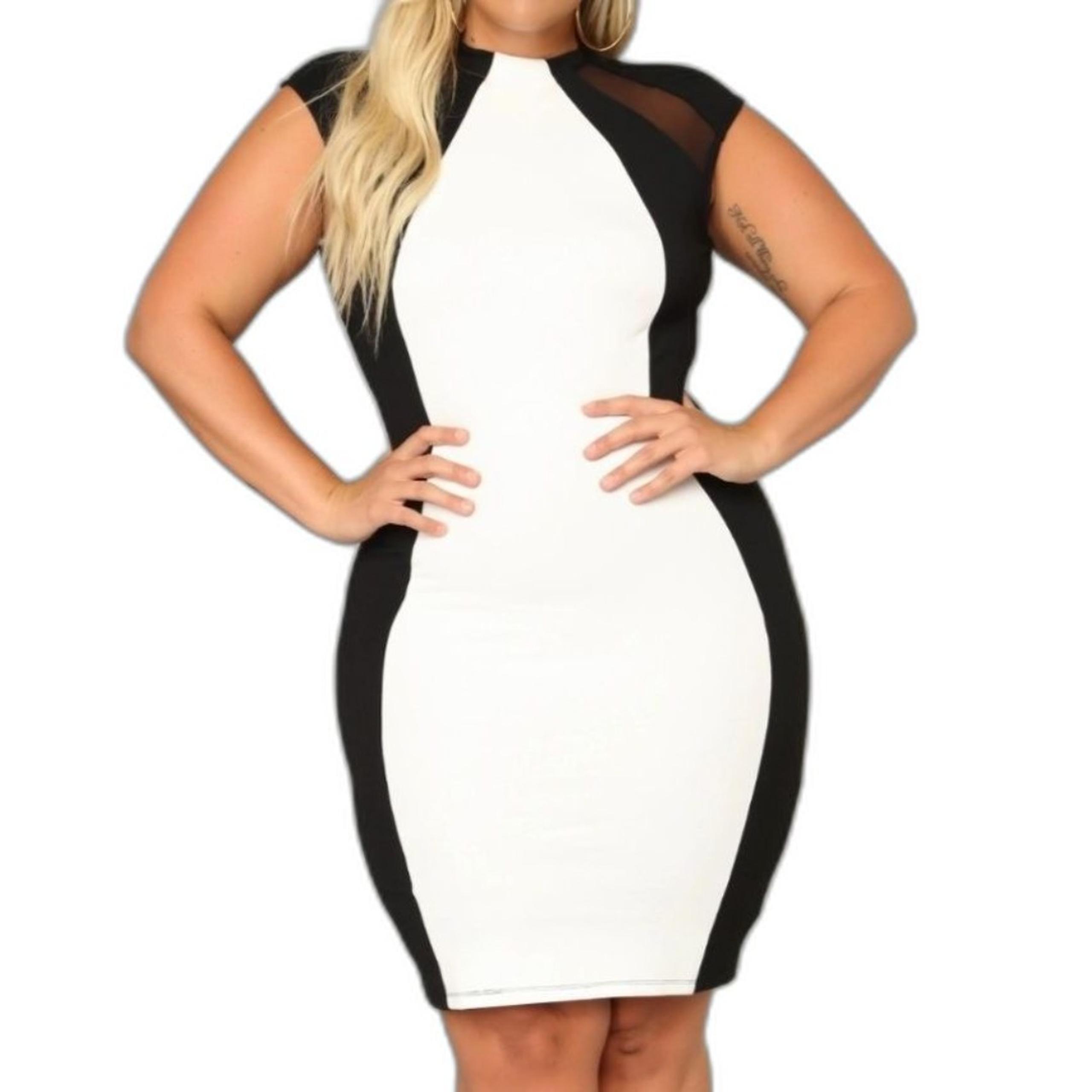 Fashion Nova Black Tie Affair Black & White Color Block Bodycon Midi Dress Sz XL
