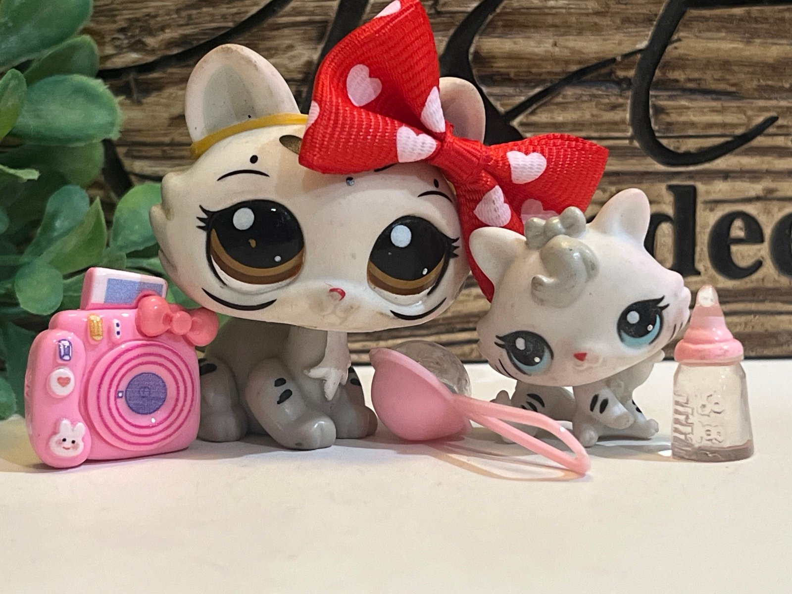 Littlest Pet Shop 3585 3586 Lps Authentic Crouching Cat Tiger Mom & Baby Set INK