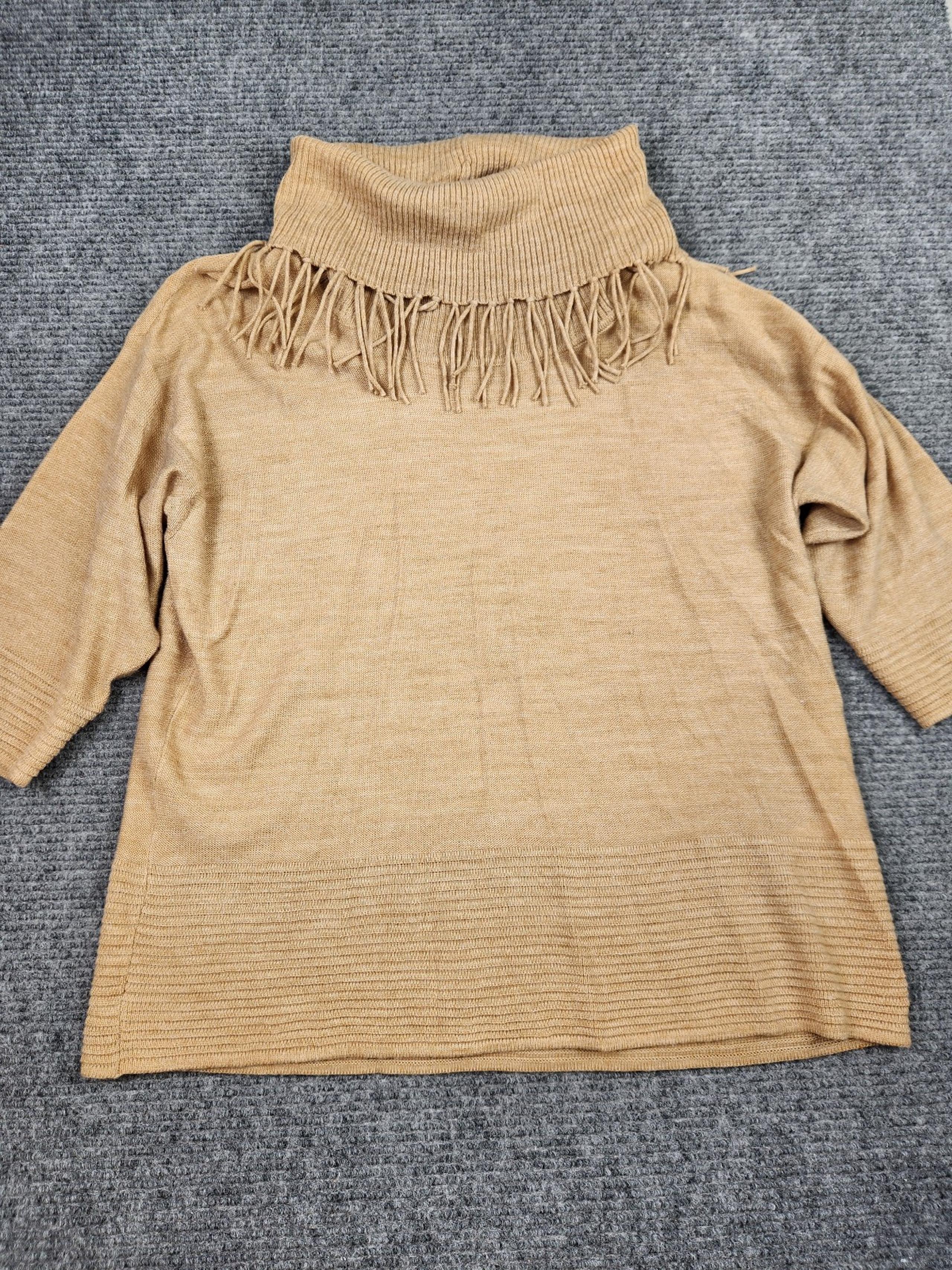 Chicos Cowl Neck Fringe Southwestern Sweater Oversized 1 Medium  Cozy Knit Funky