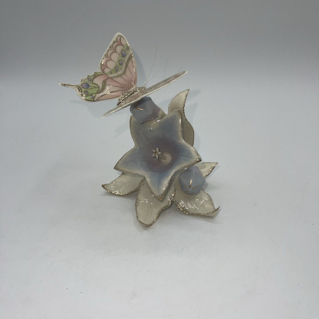 Lenox SUMMER RESPITE Jeweled Butterfly & Blue Canterbury Bell Porcelain Flower