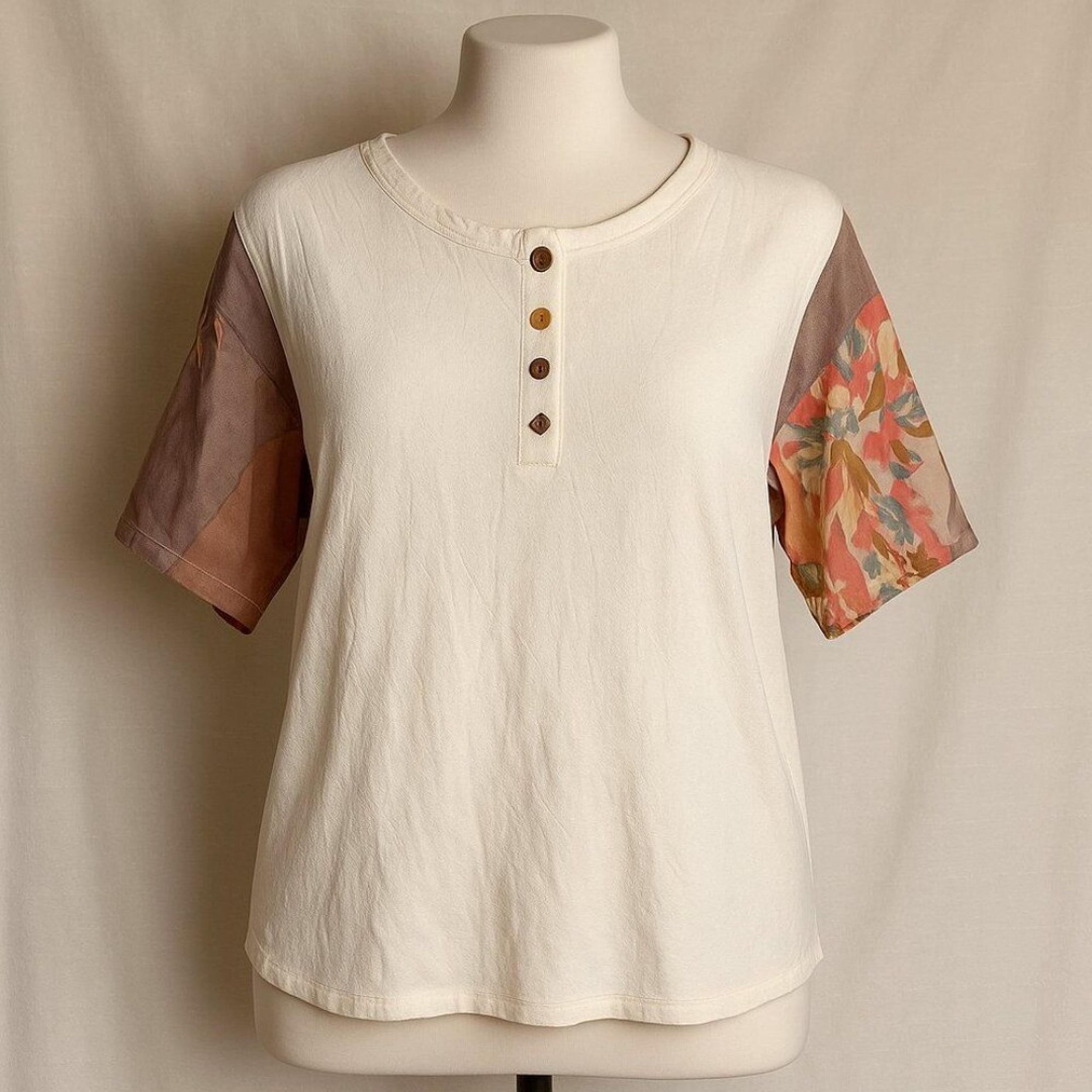 Vintage Melrose Boho Blouse with Mixed Print Sleeves – Size 14 made in USA