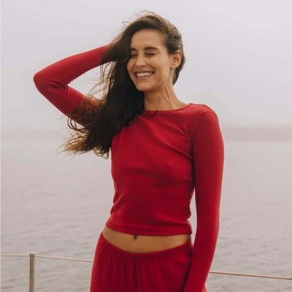 Daily Drills - Red Pointelle Longsleeve