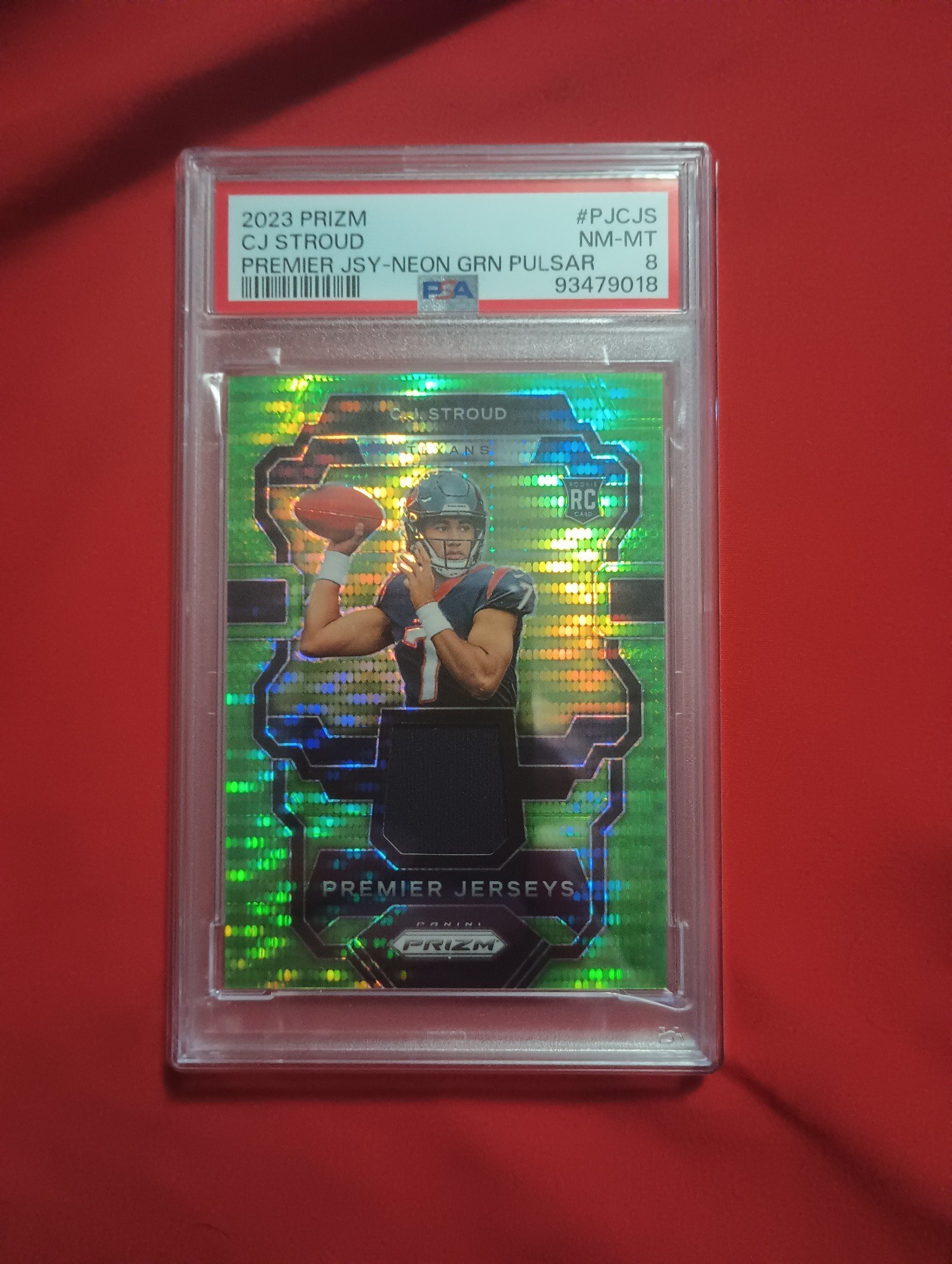 2023 Panini Prizm CJ Stroud RC Premier jersey Neon Green Pulsar PSA Graded 8