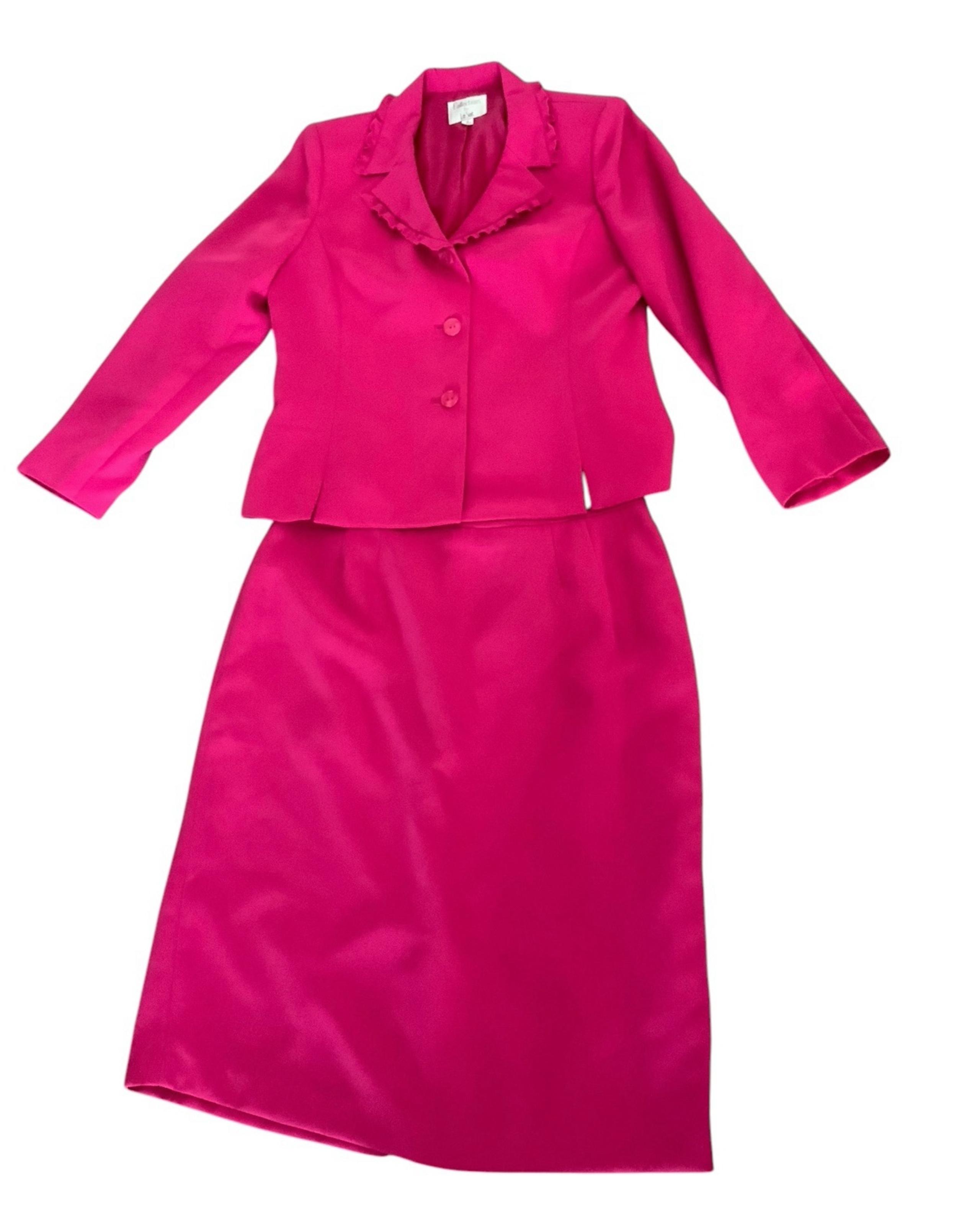 Collections for Le Suit Lined Skirt & Blazer Set Women SZ 14 PINK Collar RUFFLE
