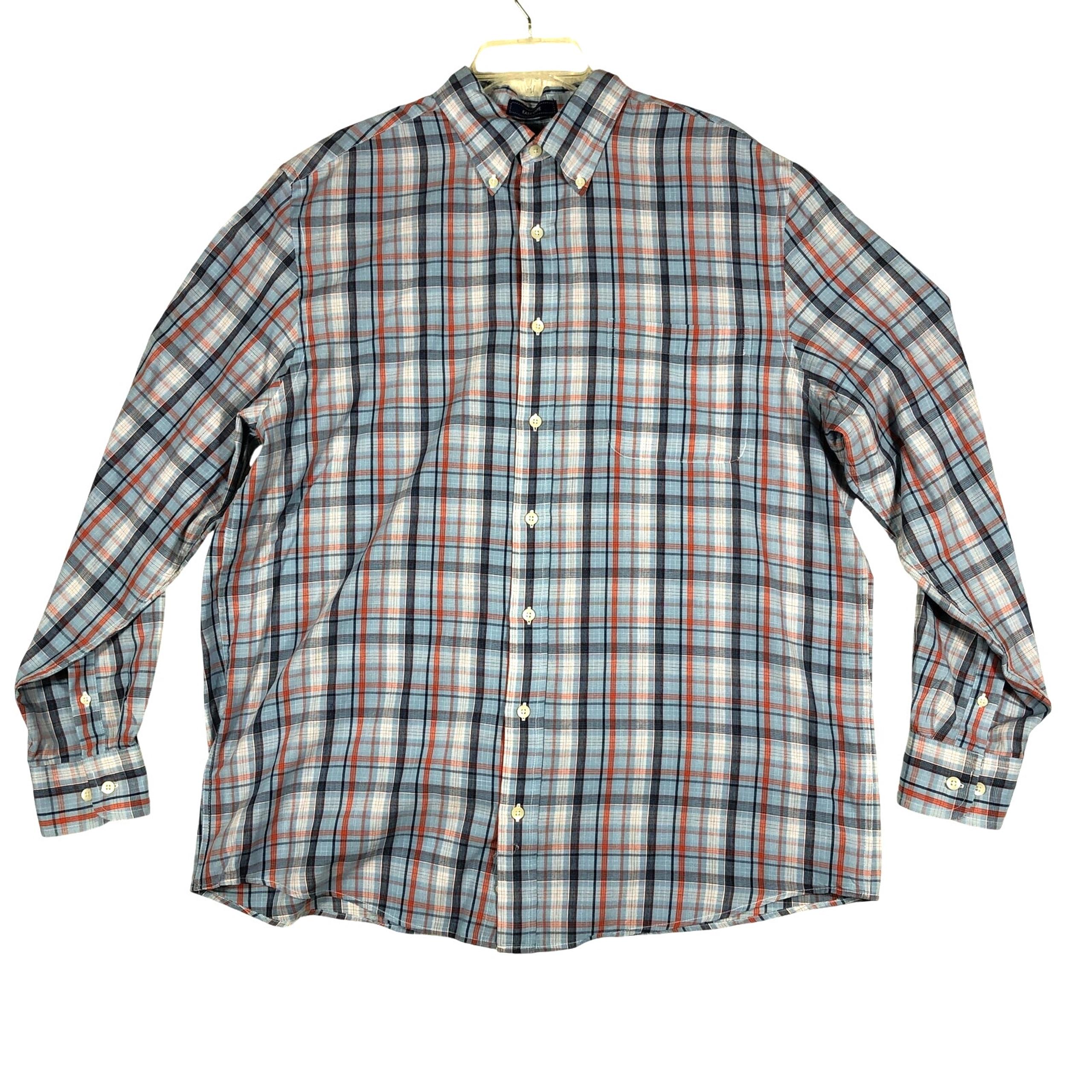 Saddlebred Easy Care Shirt Mens Large Tall LT Blue Plaid Long Sleeve Button Down