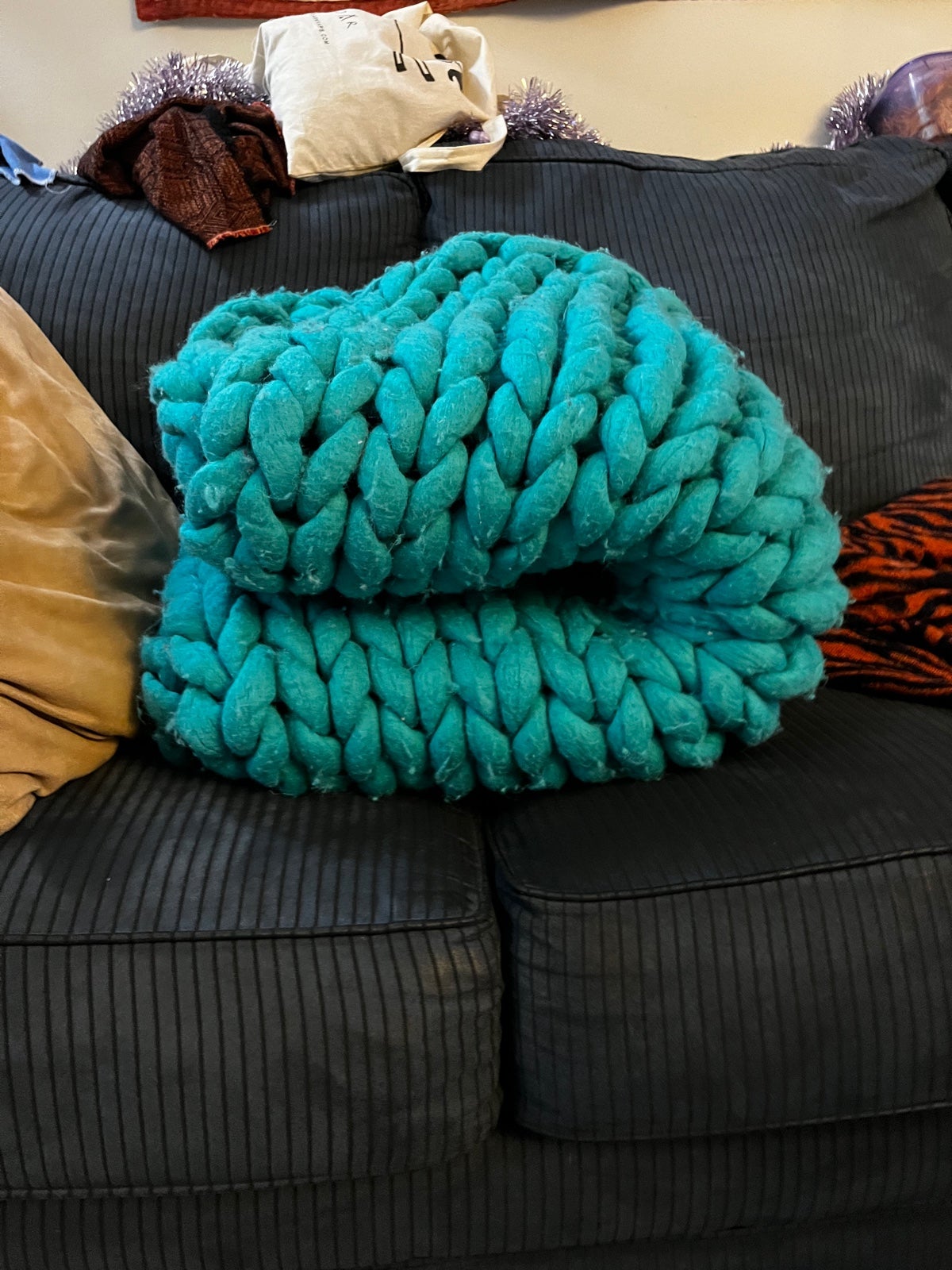 Wool Roving arm knit super chunky blanket