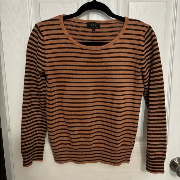 A.P.C. | Tan Blue Stripes Crewneck Italian Yarn Sz S
