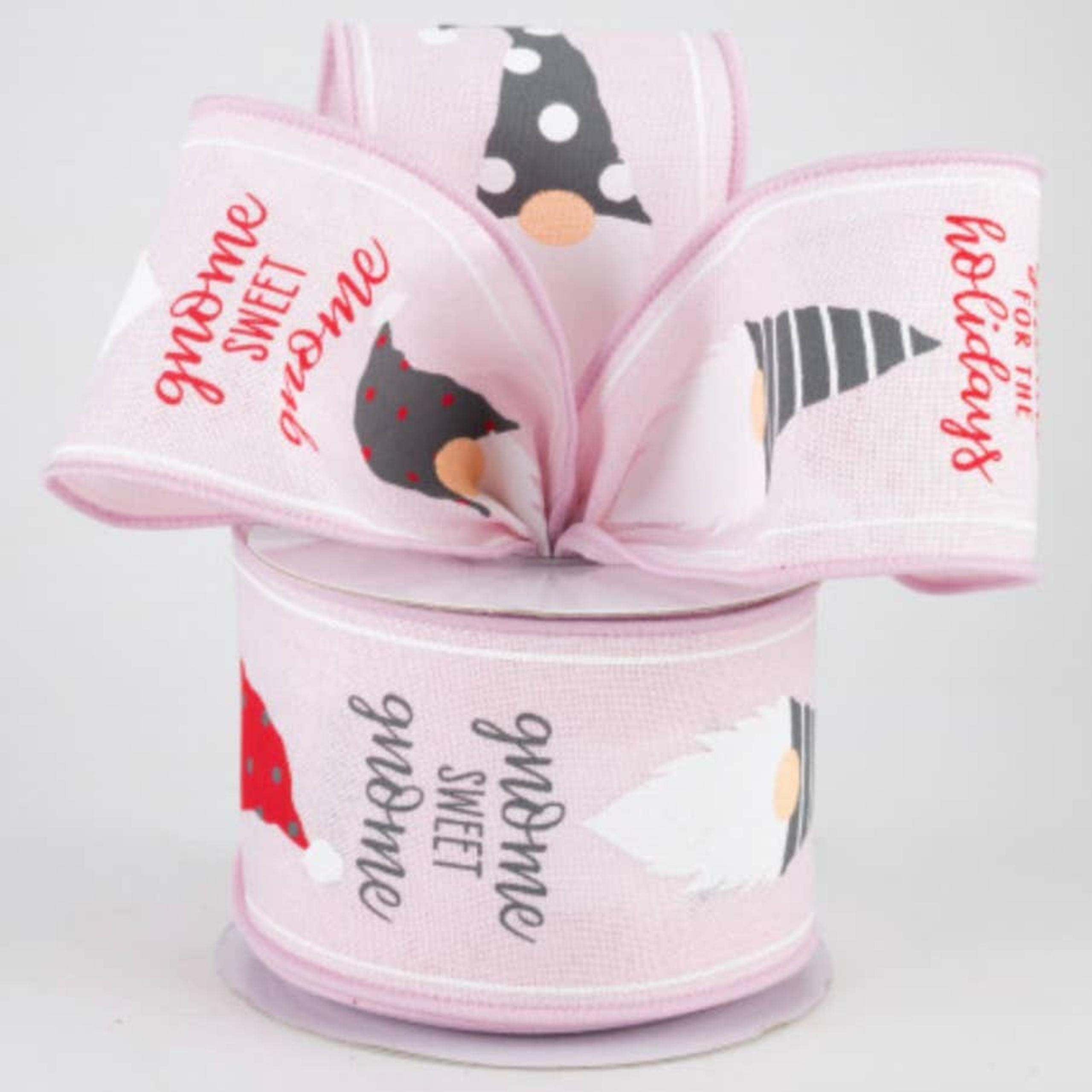 9 Feet Canvas 2.5” Pink Christmas Gnome Sweet Gnome Ribbon