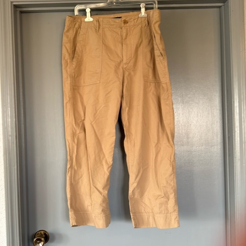 Polo Ralph Lauren Women's Tan Cotton Sateen Cropped Utility Pants sz 12