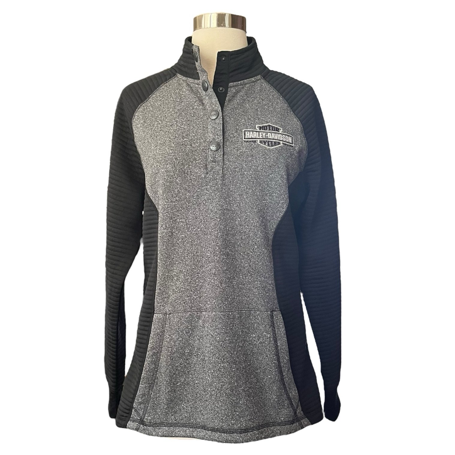 Harley-Davidson Sweatshirt Womens Size S Black Gray ¼ Snap Ribbed Greeley CO NWT