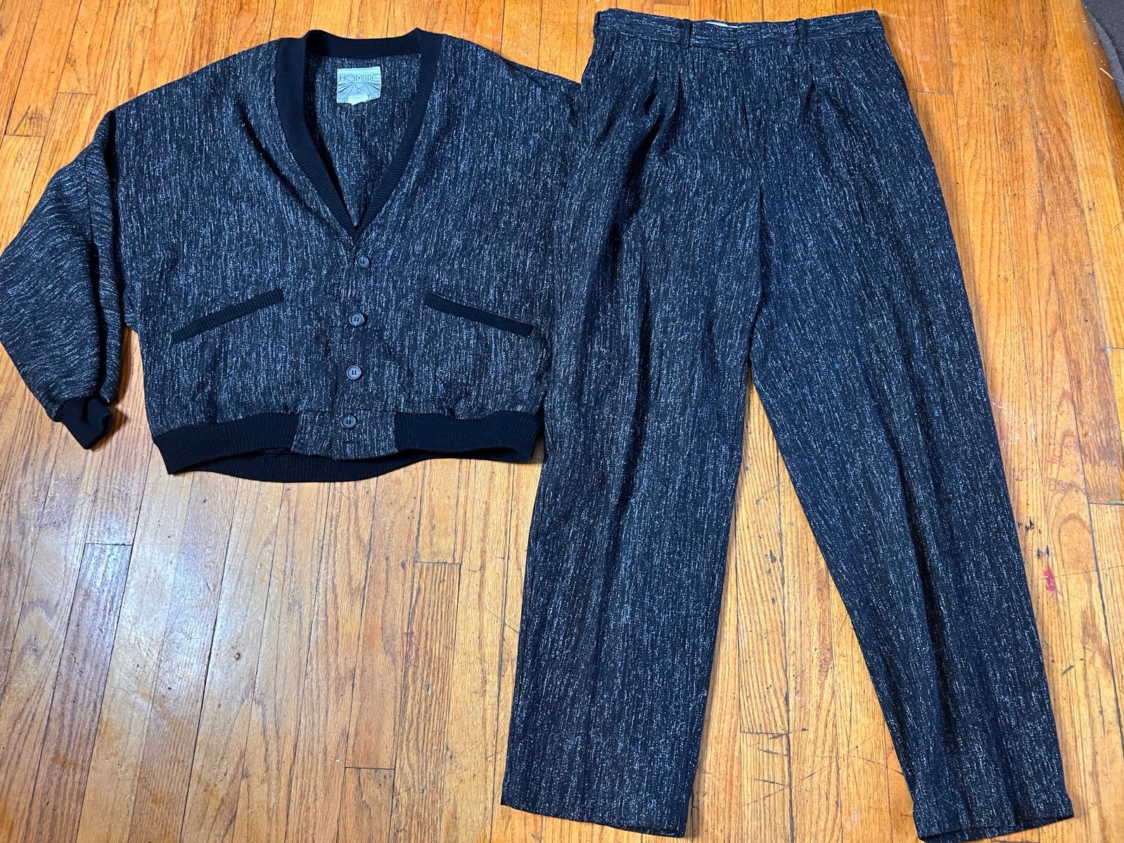 Vintage 80s mens fleck suit vintage jacket pants note hombre mode sz large