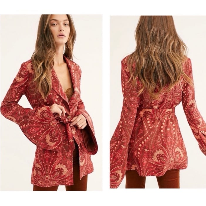 Free People Abigail Red Paisley Blazer Jacket | Women’s Size Large