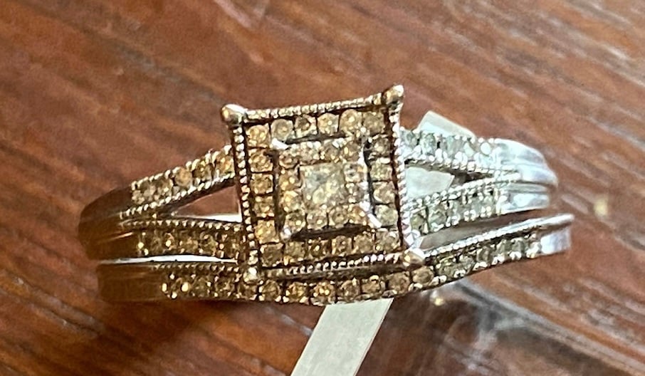 10k White Gold Diamond Wedding Set Engagement Band Ring Sz 6