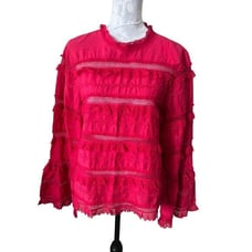 Ulla Johnson Grace Blouse Womens Shirt Top Fuschia Ruffle Long Sleeve NWT Sz 10