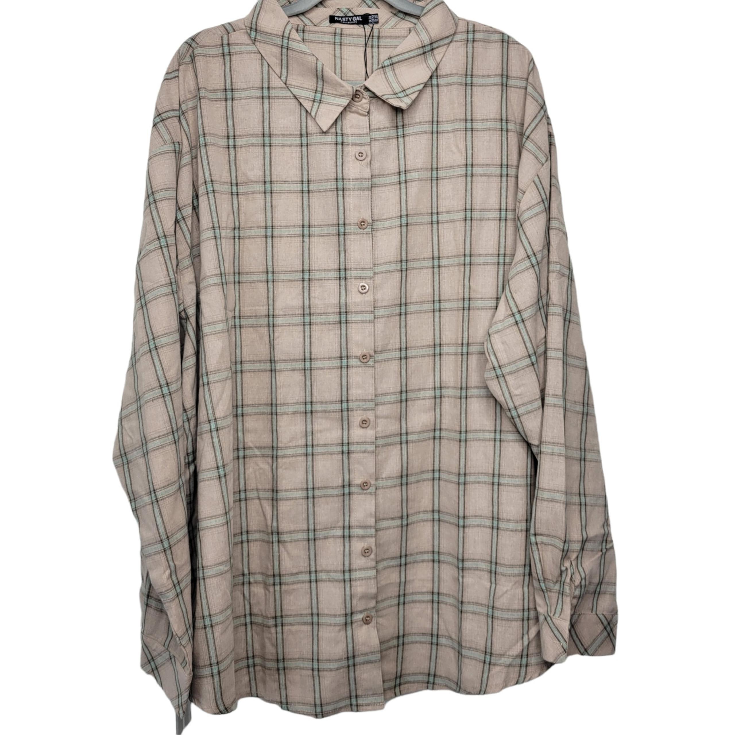 Nasty Gal Collection Oversized Plaid Check Woven Button Down Shirt Women Sz 20