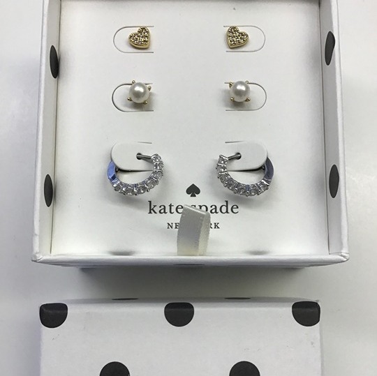 Kate Spade New 3-Sets of Earrings including Heart, Pearl, and Silver HuggieS