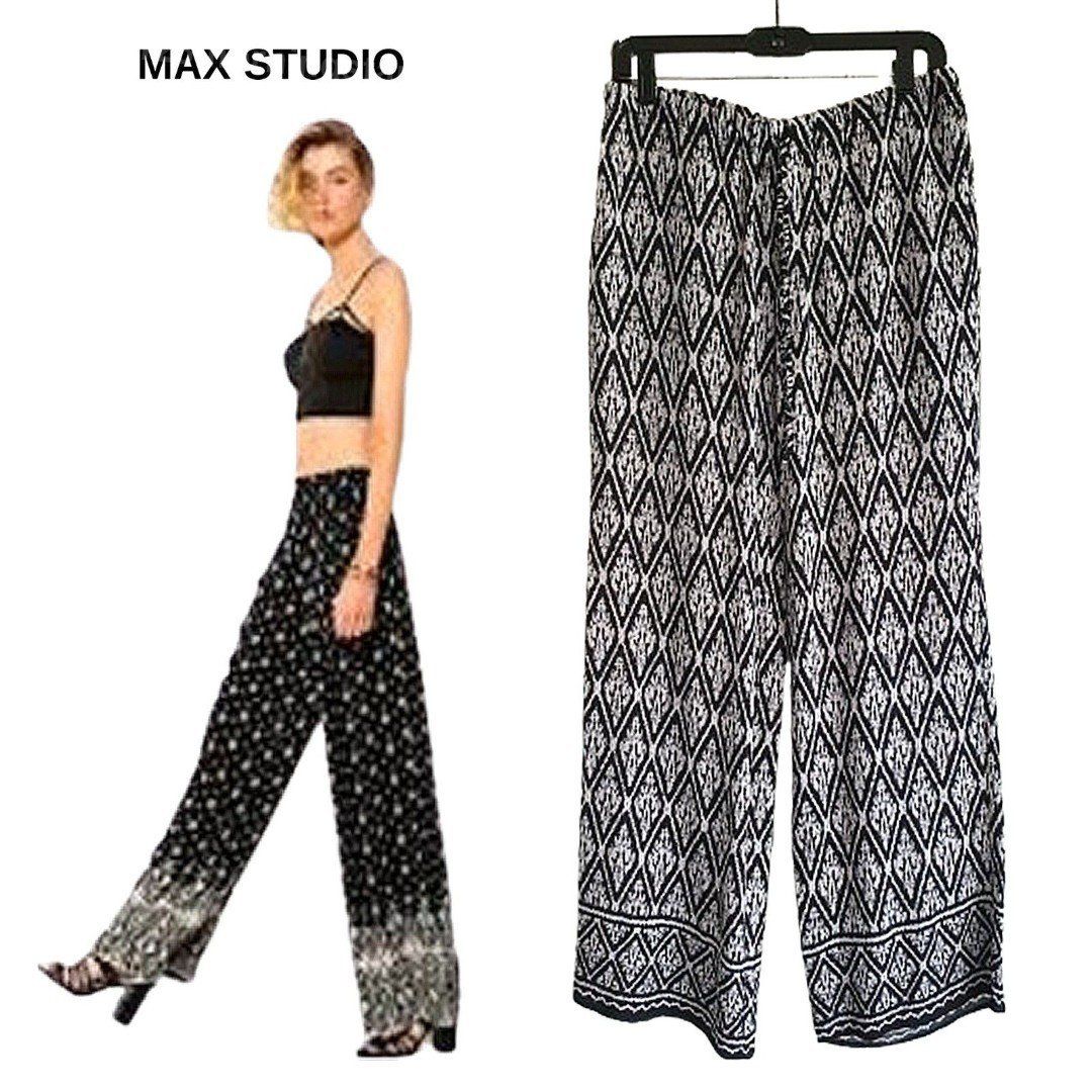 MAX STUDIO NEW Bohemian Drawstring Wide-Leg Pant M