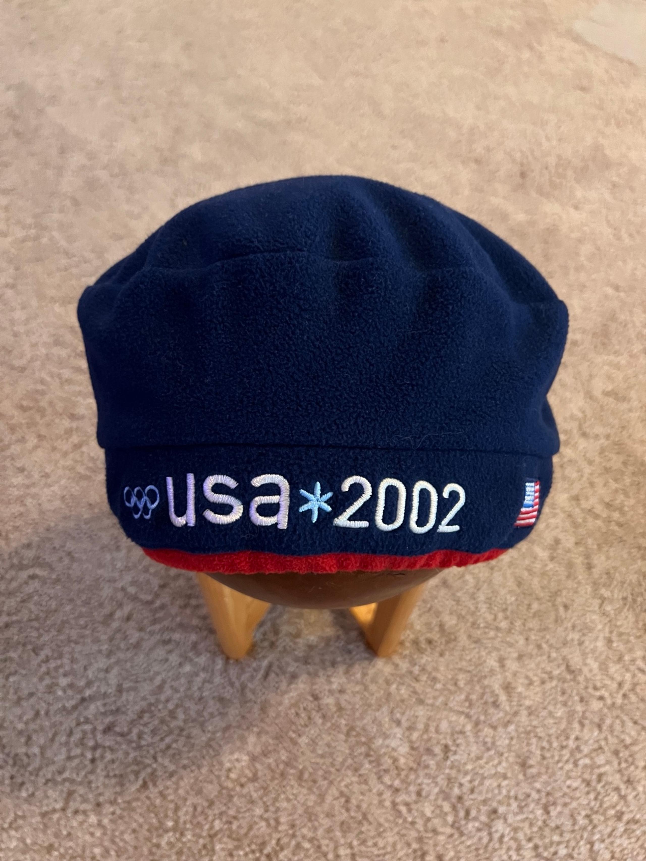 Vtg 2002 US Winter Olympics Team Roots Outfitters Navy Fleece Beanie Beret Hat