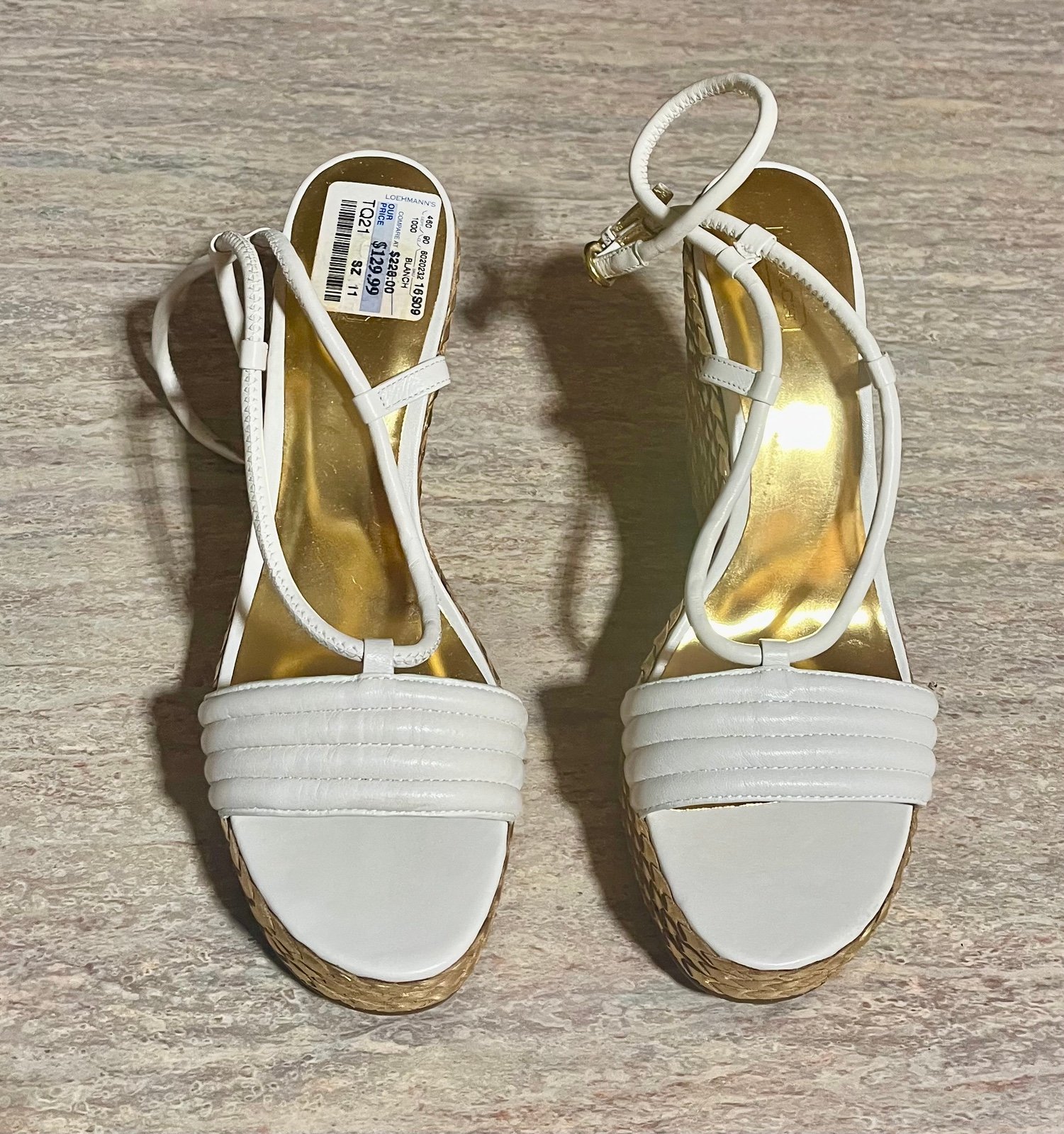 Coach Blanch Napa White Ankle Wedge Gold Sandals