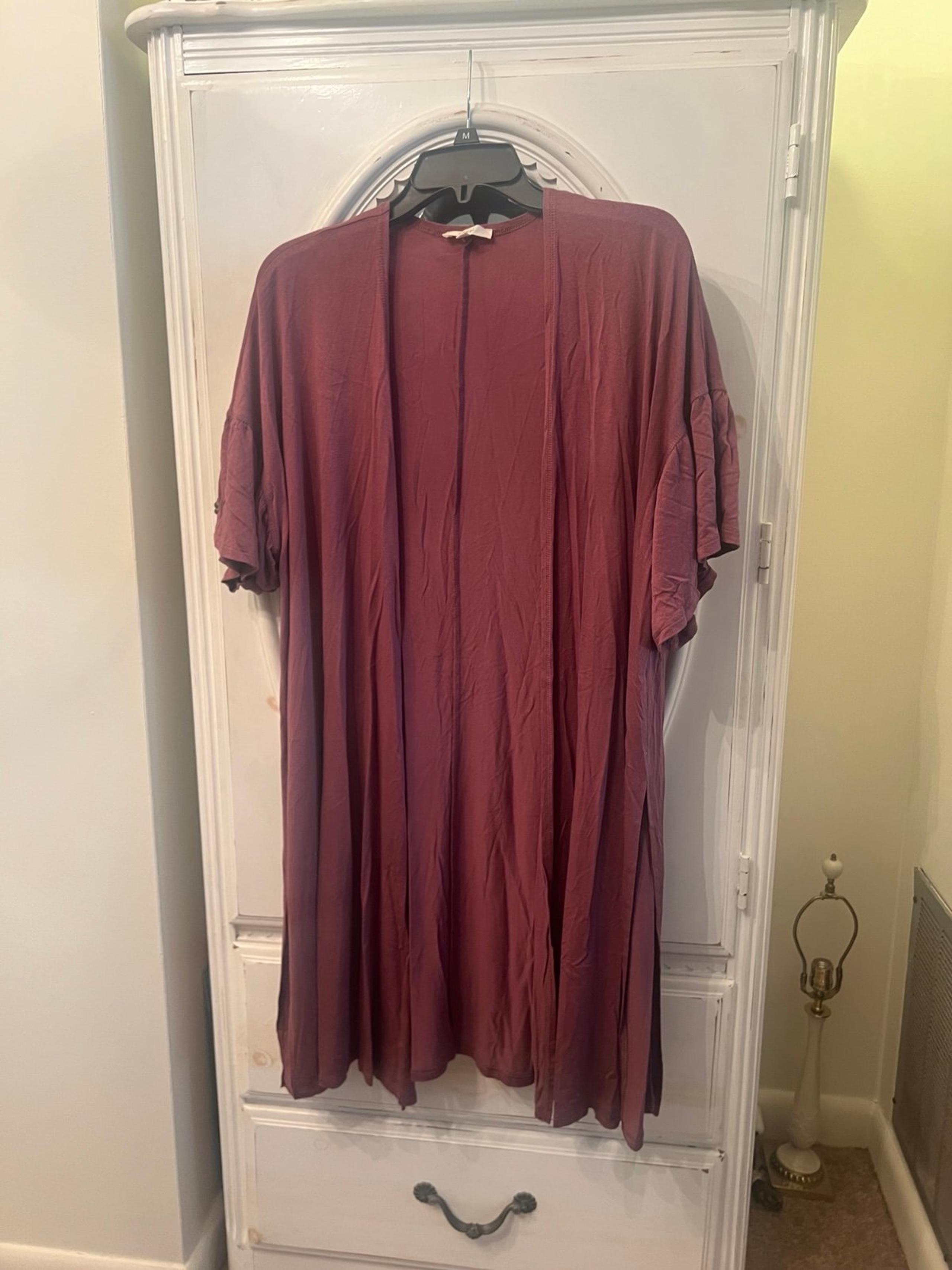 Easel Cardigan Dusty Rose Brown Ruffled Short Sleeve Duster Cover Up Top  MEDIUM