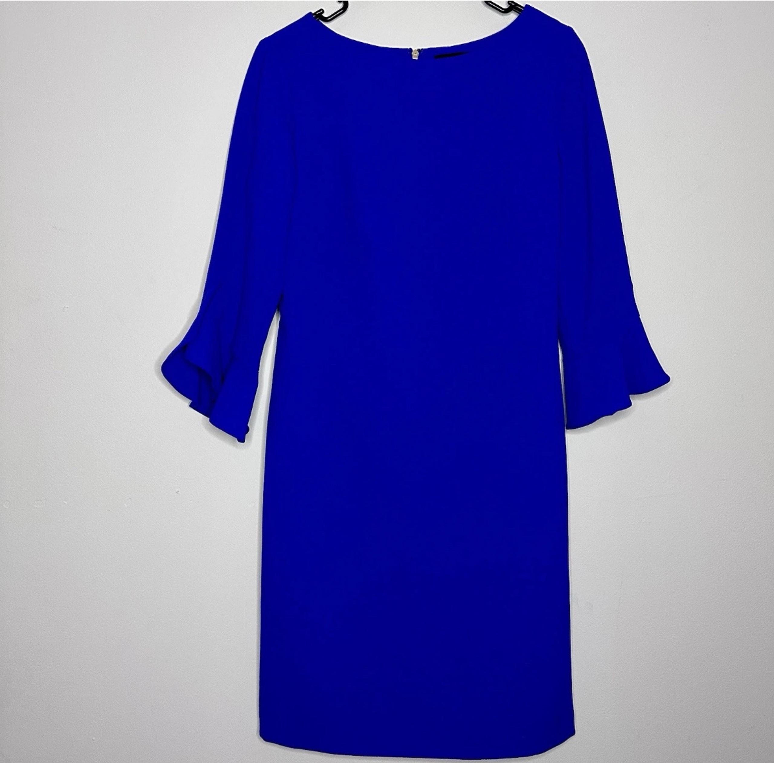 Karl Lagerfeld Dress Women’s 6 Royal Blue Sheath Ruffle Formal Party Stretch