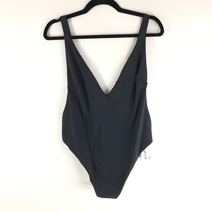 Good American Lounge One-Piece Swimsuit V Neck Low Back Black 5 US 2XL