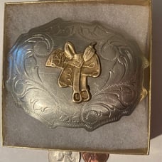 Vintage Metal Belt Buckle, Nickel Silver, Western, Nice Horse Saddle, Nice