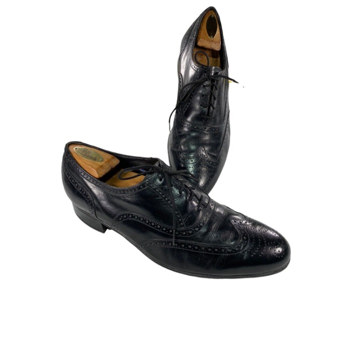 Florsheim Vtg Mens Brogue Wingtip Black Leather Oxfords Size 10 D Dress Shoes