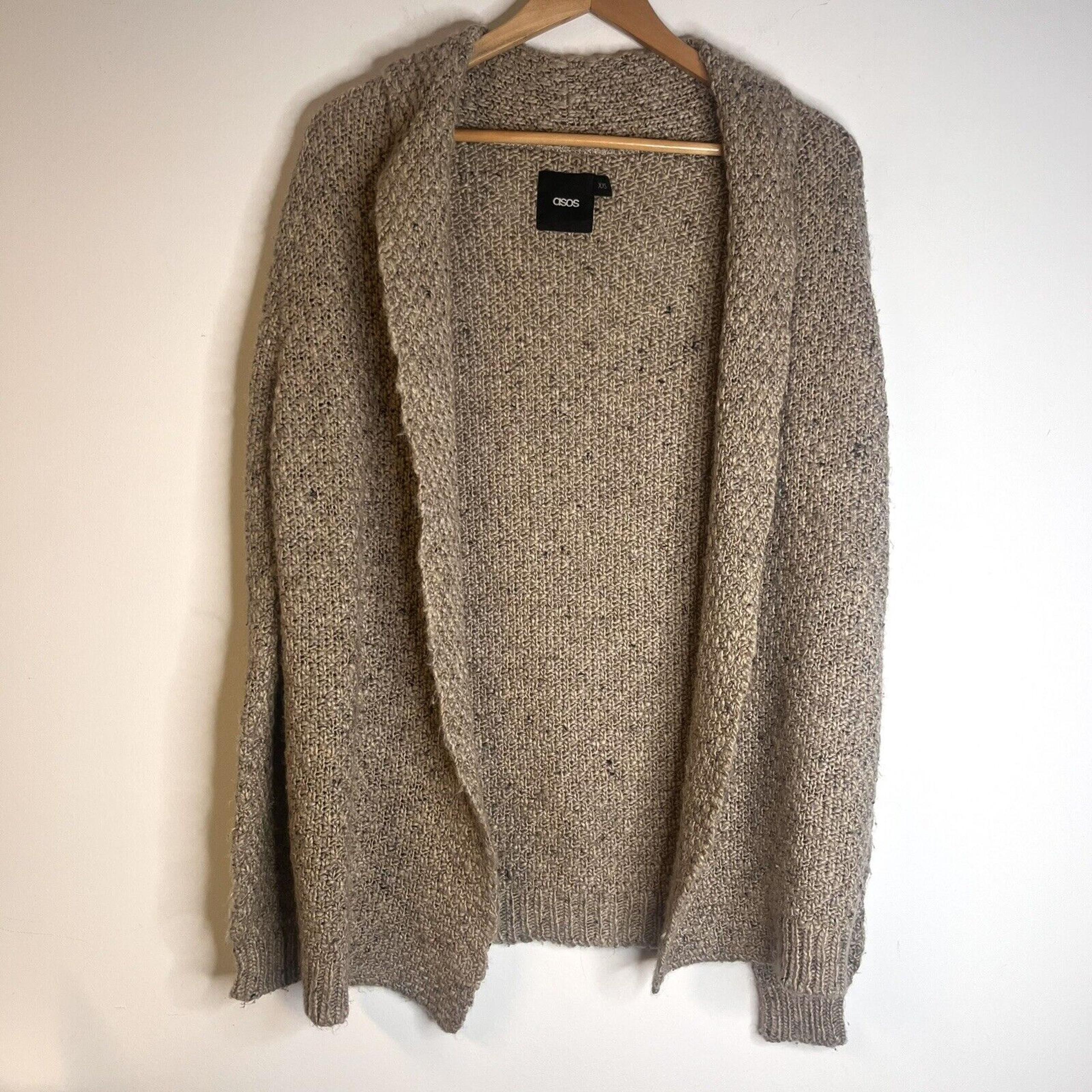 ASOS Tan Wool Blend Long Sleeve Open Front Knit Cardigan Duster Sweater size xxs