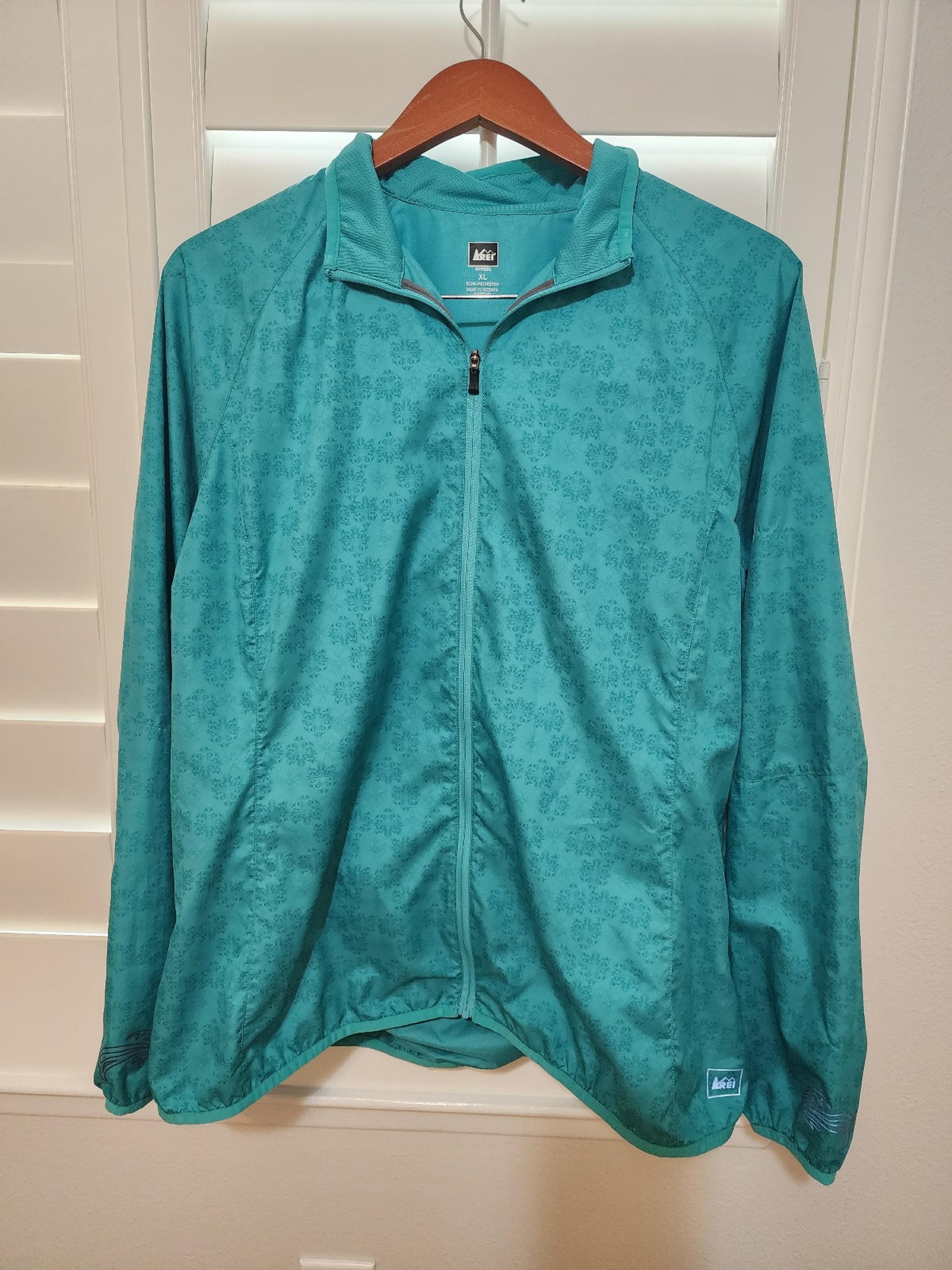 REI Women's Size XL Jacket Turquoise Nylon Lightweight Windbreaker Zip Front