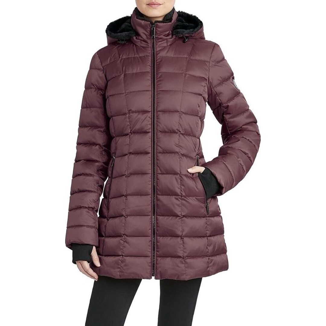 HFX Quilted Puffer Jacket Womens Medium Purple Long Winter Cabincore Outdoor