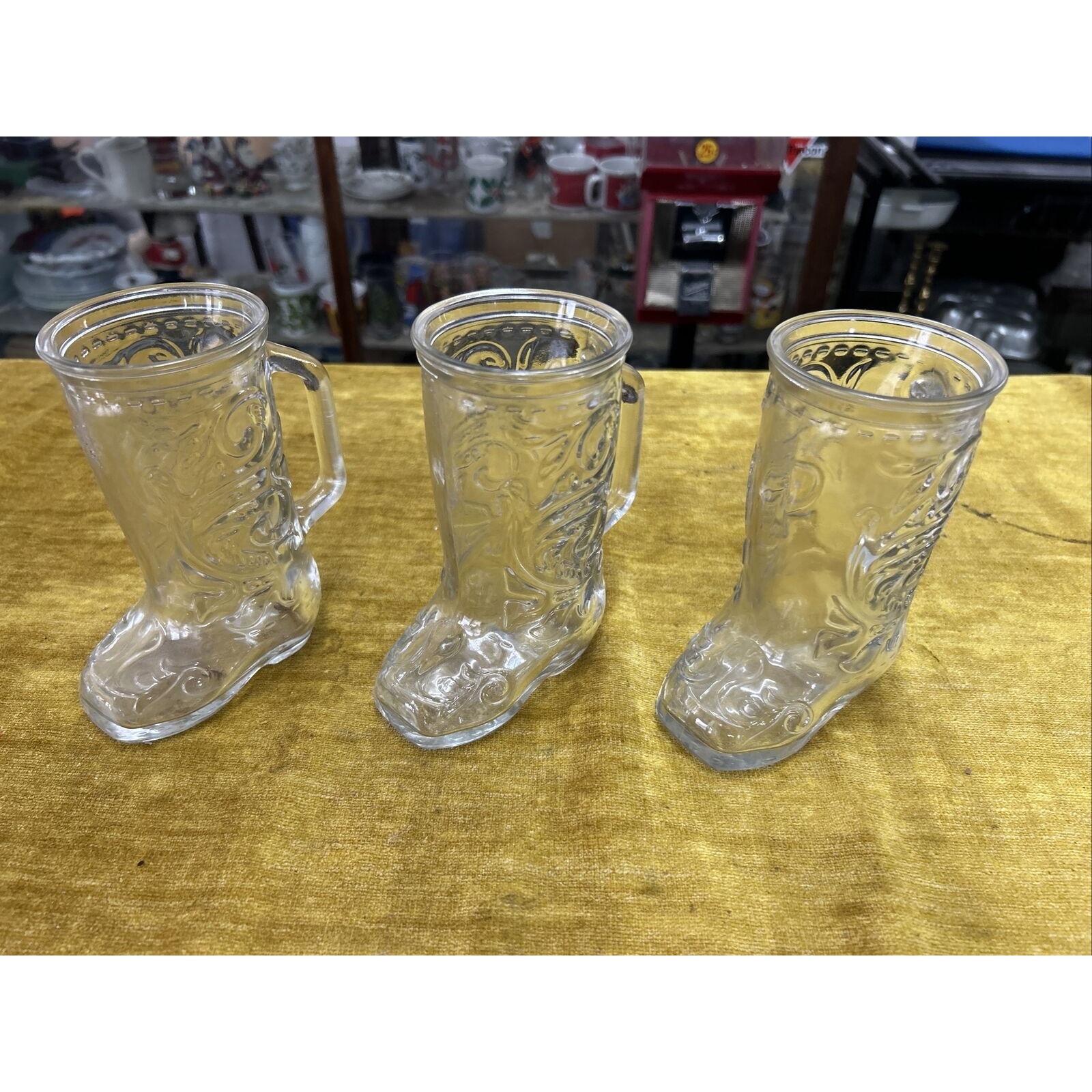 Set of 3 Vintage Cowboy Boot Glass Beer Mugs- Bird Design