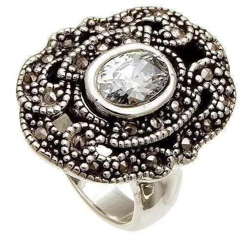 Sterling Silver Filigree Marcasite Ring