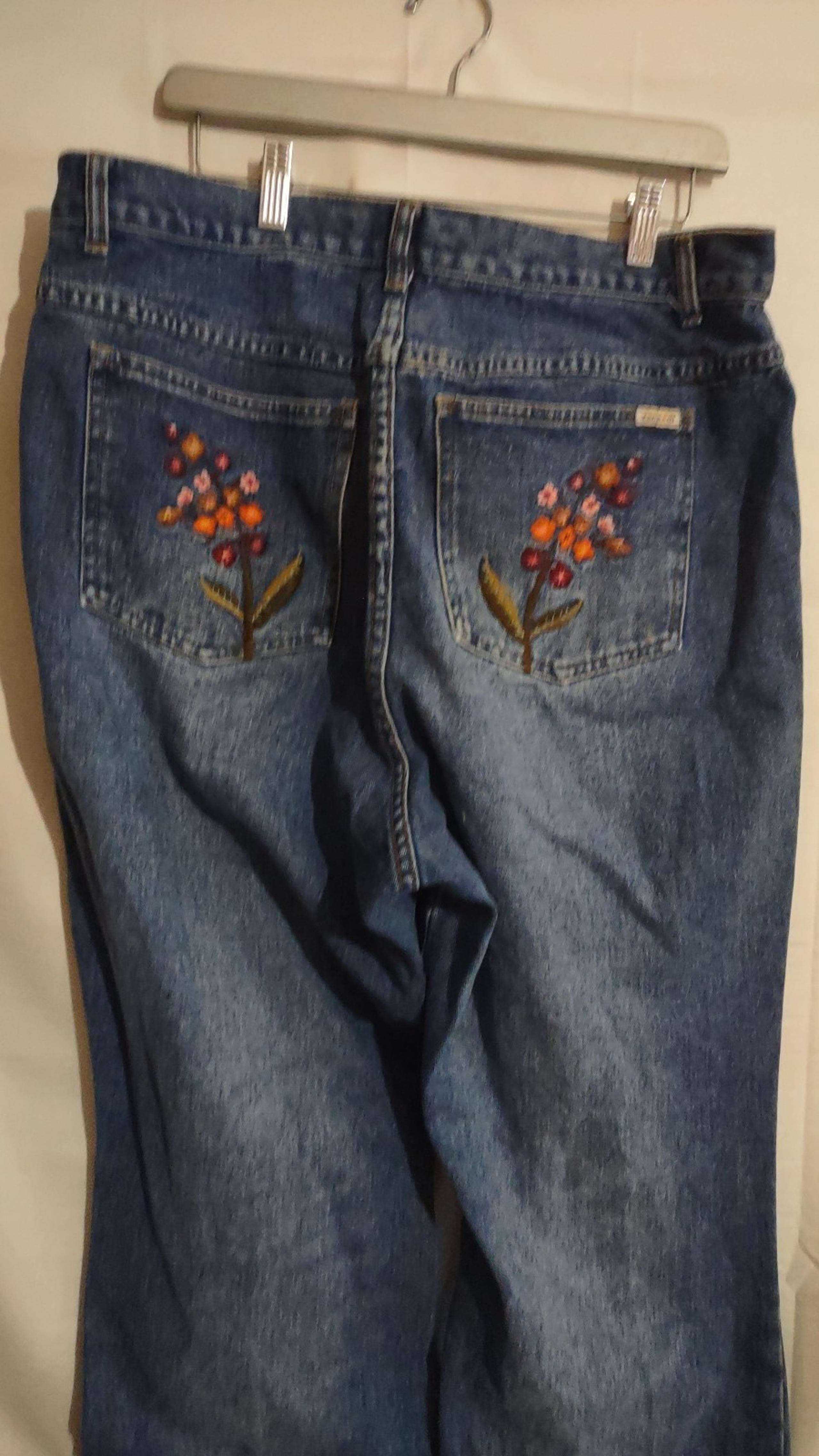 Vintage Zana Di Wide Leg Flare 90s Denim Floral Jeans BOHO Hippie Flowers Sz 18
