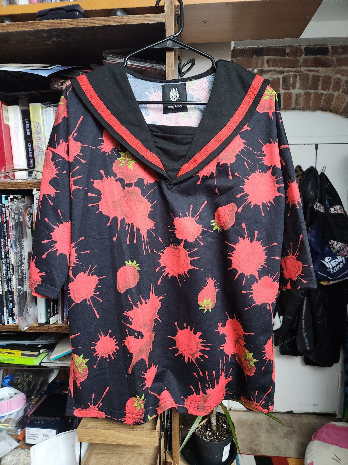 Drug honey ichigo strawberry splatter Gothic Harajuku sailor shirt blouse
