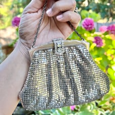 Whiting & Davis Co. Vintage Silver tone Mesh Mini Micro Pouch Clutch Bag