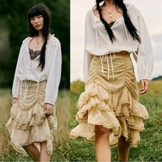 Free People Calliope Ruffle Midi Skirt Sage Medium NWT Ethereal Western Bohemian