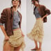 Free People Calliope Ruffle Midi Skirt Sage Medium NWT Ethereal Western Bohemian