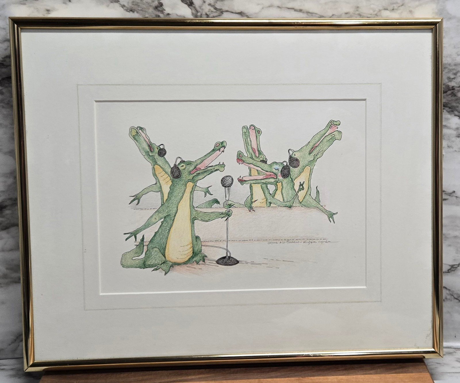 Original Drawing Gator Aid Artist Signed Marlan Winter Cotner Band of Alligators