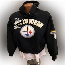 WEAR by Erin Andrews Pittsburgh Steelers cropped black hooded sweatshirt XL NFL